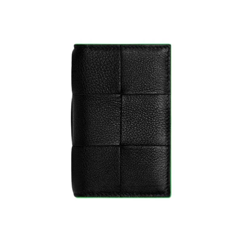 Bottega Veneta CASSETTE Cow Leather Card Holder Men's Black & Parrot Green-0