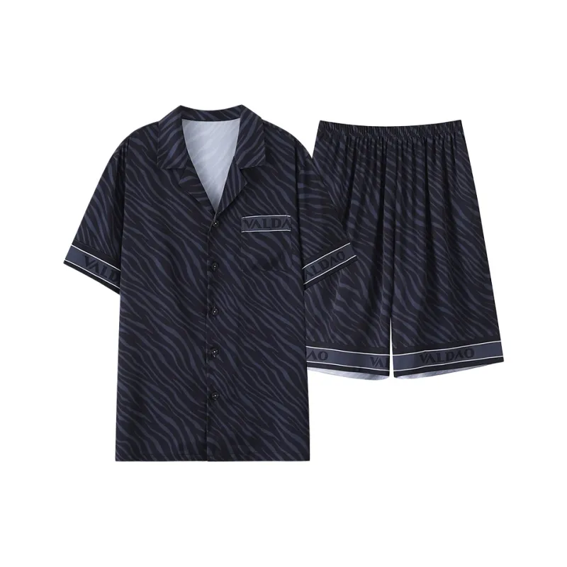 Pretty Lady Pajama Set Men's Black Gray Stripes-0