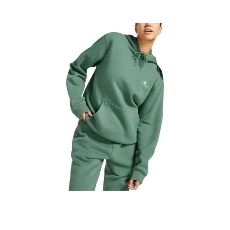 Converse Go-To Embroidered Star Chevron Standard-Fit Fleece Hoodie Sweatshirt Unisex Green-0