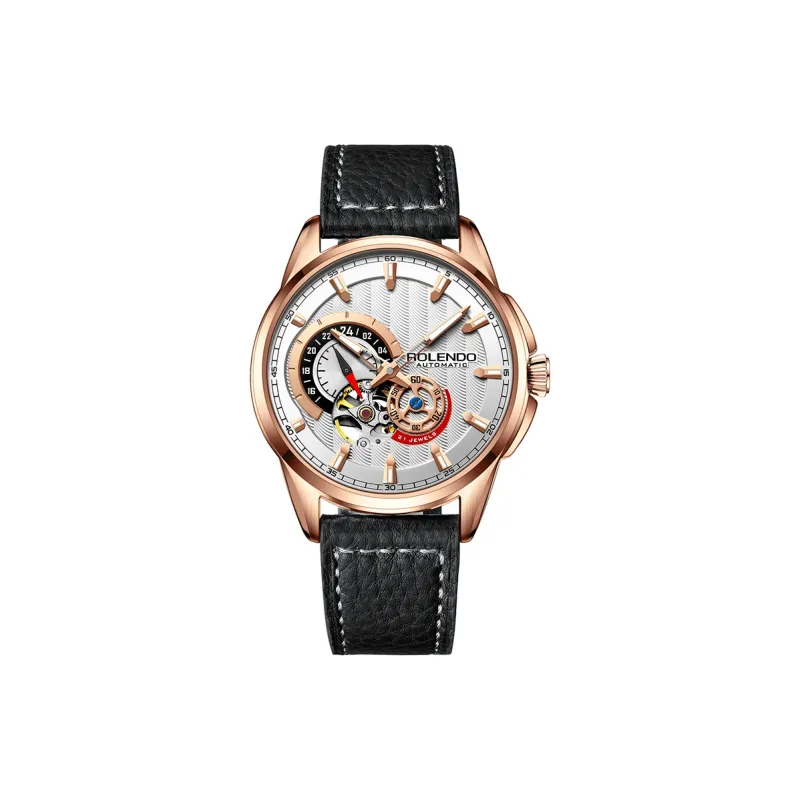 ROLENDO R Automatic Mechanical Movement Cowhide Strap Watch Men's Watches Coffee Watch Dial-7