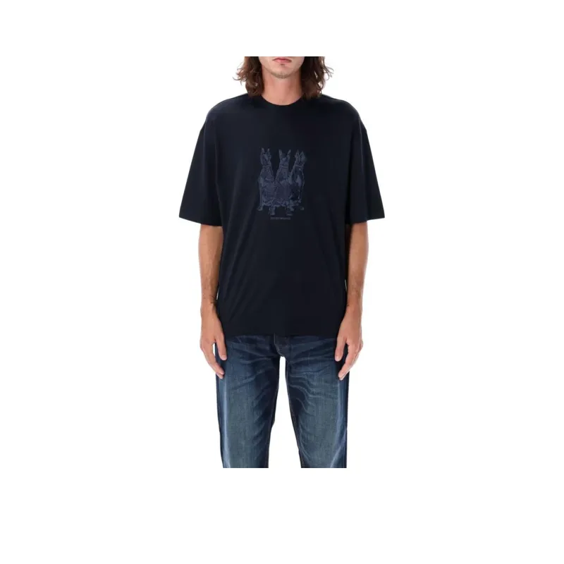 EMPORIO ARMANI Dog Embroidered Crewneck T Shirt-0
