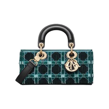 DIOR Lady D Joy Silk With Calfskin With Glass Shoulder Bag, Crossbody Bag, Handbag Small Size Women's Black & Green