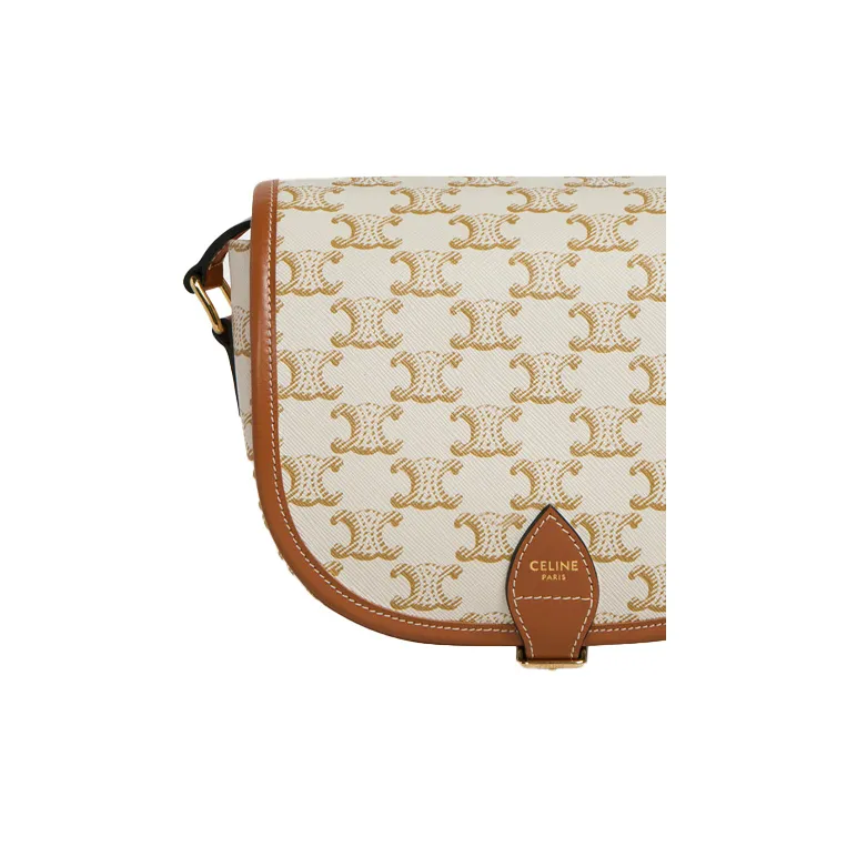 CELINE Cow Leather Messenger Bag, Saddle Bag, Handbag, Shoulder Bag, Crossbody Bag Medium Size Women's Candy/White-4