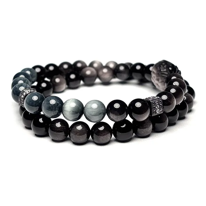 MOUNTAINS AND MANS Obsidian New Chinese Style Stackable Good Luck Beaded Bracelet Men's-1