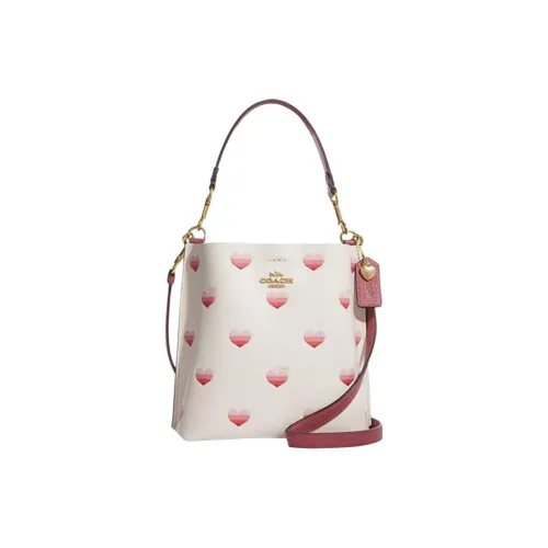 COACH Mollie Split Cow Leather Bucket Bags Handbags Shoulder Bag Crossbody Bag Small Size Women's Chalk White