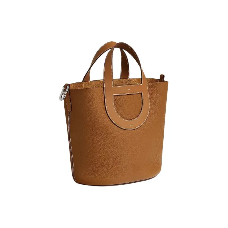 HERMES In The Loop Clemence Bullhide With Swift Calfskin Vegetable Basket Pig Nose Bucket Bags Handbags Women's Gold-1