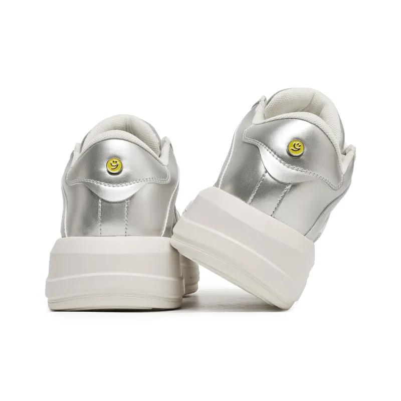 Hong Kong Meng Slip Resistant Cushioning Height Increasing Low Top Skateboard Shoes Unisex Silver-4