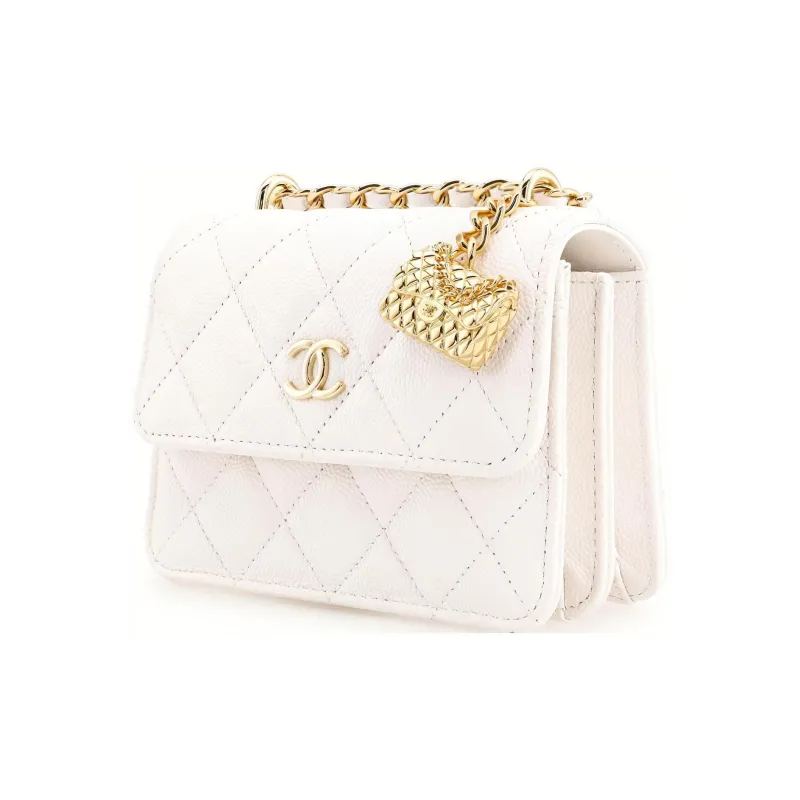 CHANEL WOC Grain Embossed Calfskin Flap Bag Clutch Portable Crossbody Bag, Shoulder Bag Trumpets Women's White-1