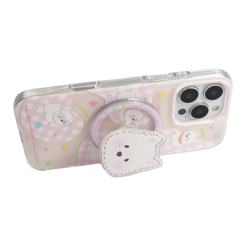 Wei Xin Acrylic Material Pink Plaid Star Puppy Phone Cases Compatible With IPhone 16/15 Pro Max/Apple 13/14 Pro/Max-3