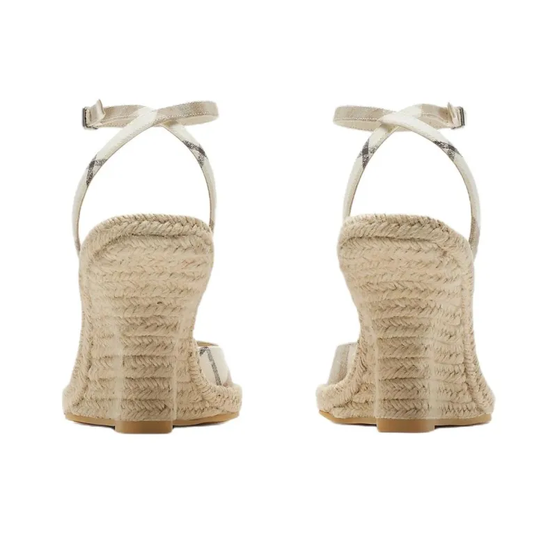 Burberry Check Mews Wedge Heel High Heels 9cm Women's Beige-2
