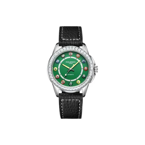 ROLENDO R Pool Table Master Collection Automatic Mechanical Movement Cowhide Strap Watch Men's Watches Green Dial
