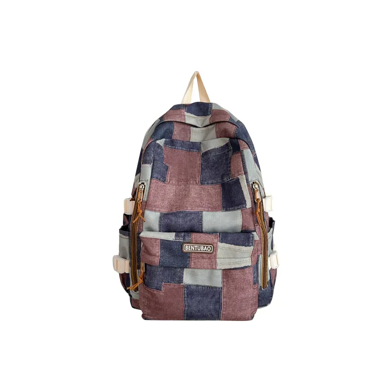 Single Warehouse Denim Backpack Travel Bag Regular Women's Pink/Dark Brown/Blue-7