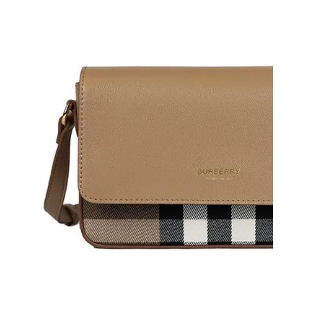 Burberry Calfskin Shoulder Bag, Crossbody Bag Women's Beige-7