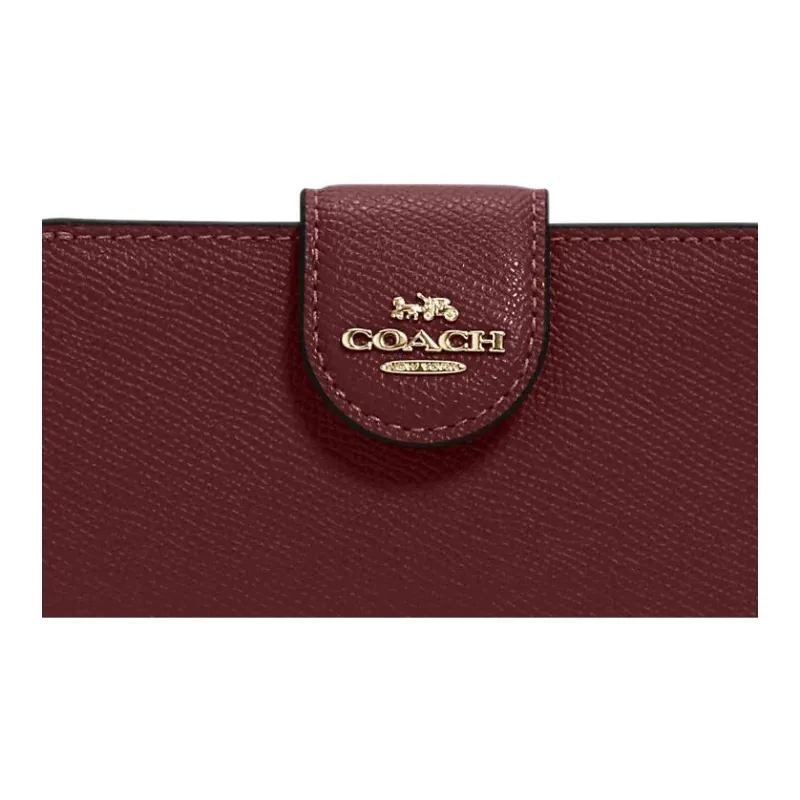 COACH Corner Zip Cross-Stitch Leather Card Holder Wallet Women's Cherry Red-4