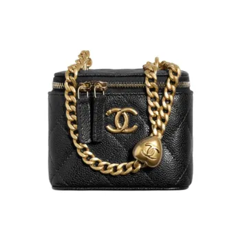 CHANEL Cow Leather Heart Gold Ball Box Bag Square Box Crossbody Bag Small Size Women's Black