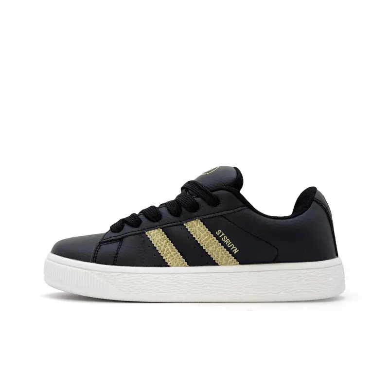 XIANGSU Trendy Versatile Classic Vintage Low-Top Skateboard Shoes Black Gold-1