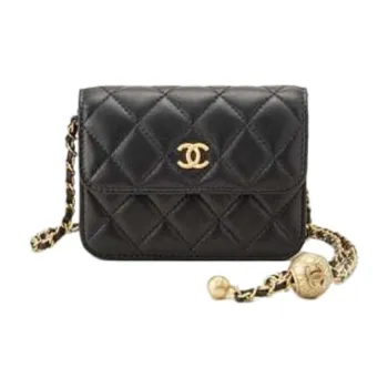 CHANEL Little Golden Ball Lambskin Flap Bag, Fanny Pack, Shoulder Bag Women's Black