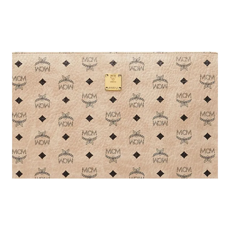 MCM Canvas Clutch Large Size Women's Beige-4