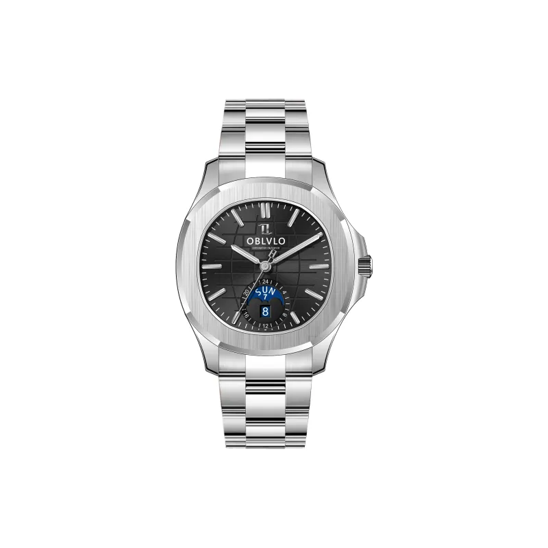 OBLVLO Automatic Mechanical Movement Stainless Steel Watchband Watch Men's Watches White Dial-5