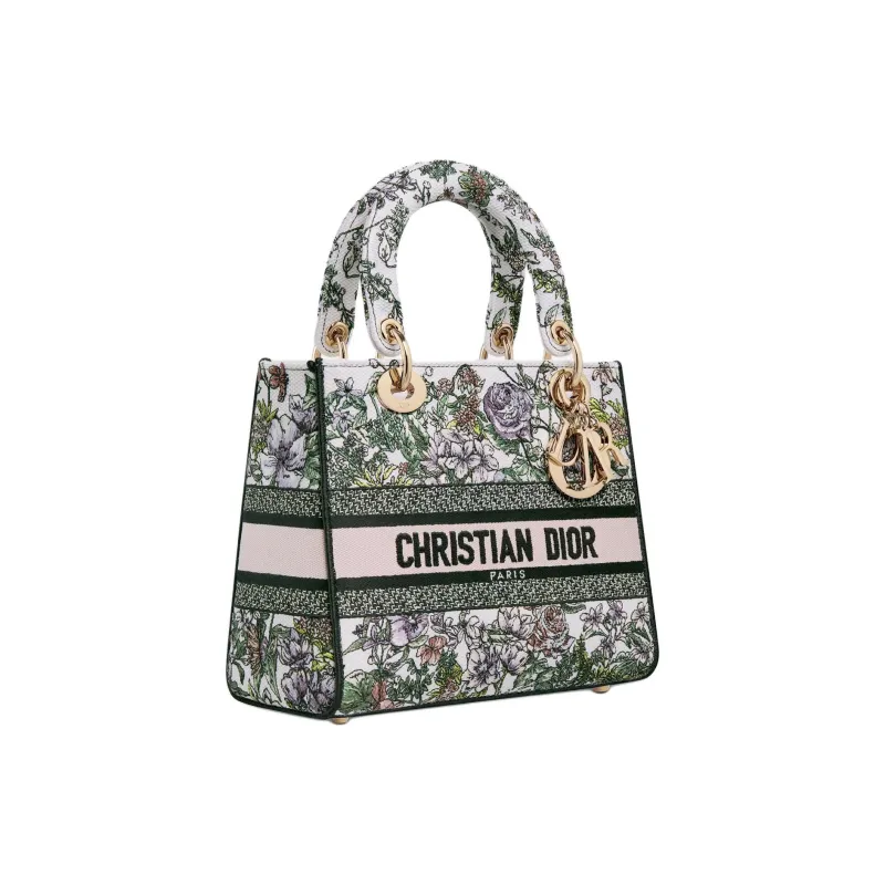DIOR Lady D Lite Cotton Lady Dior Bag, One Shoulder Handbag Medium Size Women's White & Multicolor-2