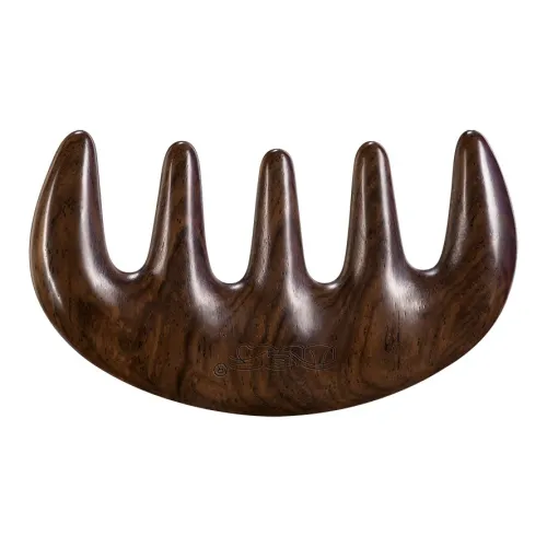 XIXIZI Natural Ebony Wood Five Tooth Massage Comb Head And Scalp Meridian Comb For Shoulders And Neck