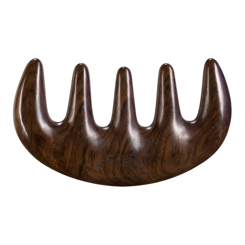 XIXIZI Natural Ebony Wood Five Tooth Massage Comb Head And Scalp Meridian Comb For Shoulders And Neck-0