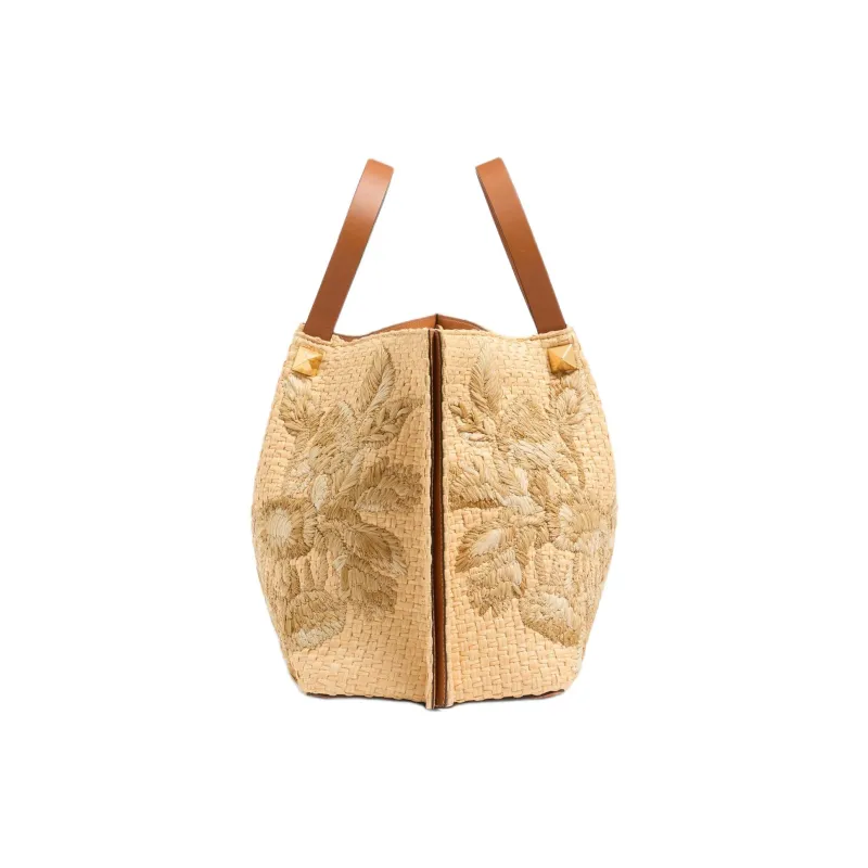 Valentino Raffia Tote Bag, Shopping Bag, Shoulder Bag, Handbag Medium Size Women's Natural-2