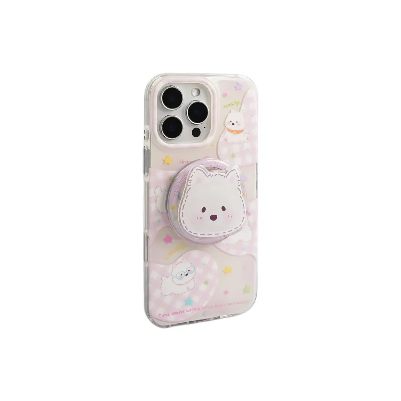 Wei Xin Acrylic Material Pink Plaid Star Puppy Phone Cases Compatible With IPhone 16/15 Pro Max/Apple 13/14 Pro/Max-1