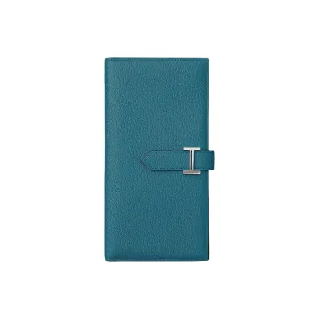 HERMES Bearn Mysore Goat Skin Wallet Women's D2 NEW BLEU JEAN New Denim Blue