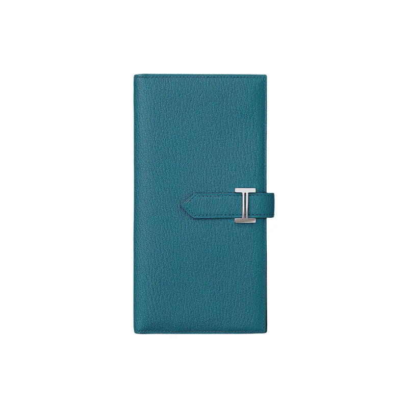 HERMES Bearn Mysore Goat Skin Wallet Women's D2 NEW BLEU JEAN New Denim Blue-0