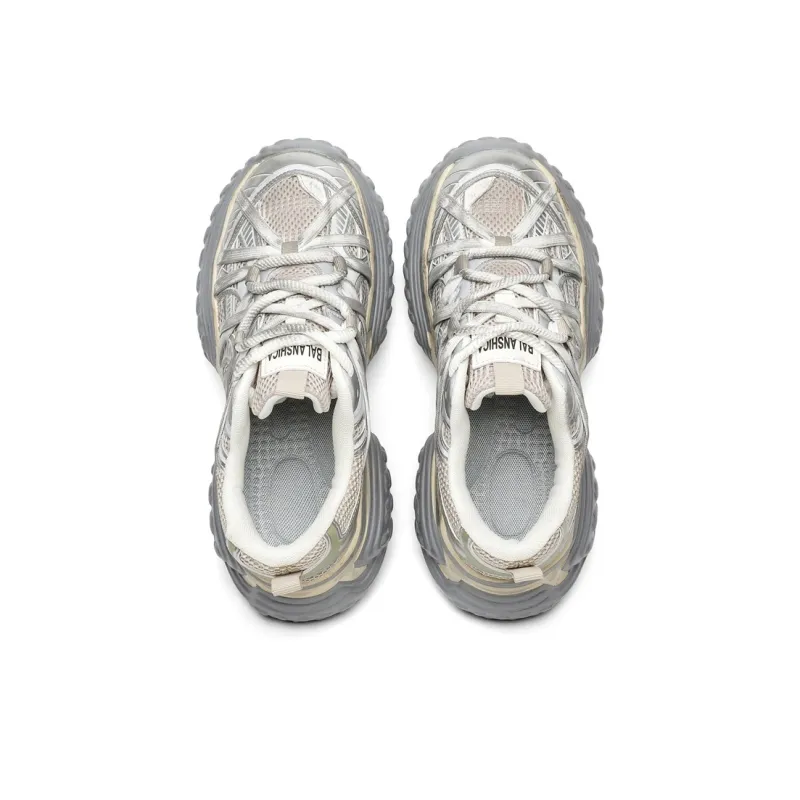 Kuding Chunky Sneakers Unisex Low Top Champagne/Black-2