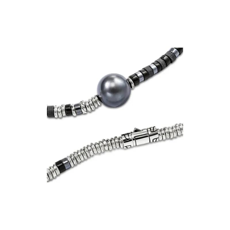 John Hardy Sterling silver Heishi Onyx And Pearl Necklace-1