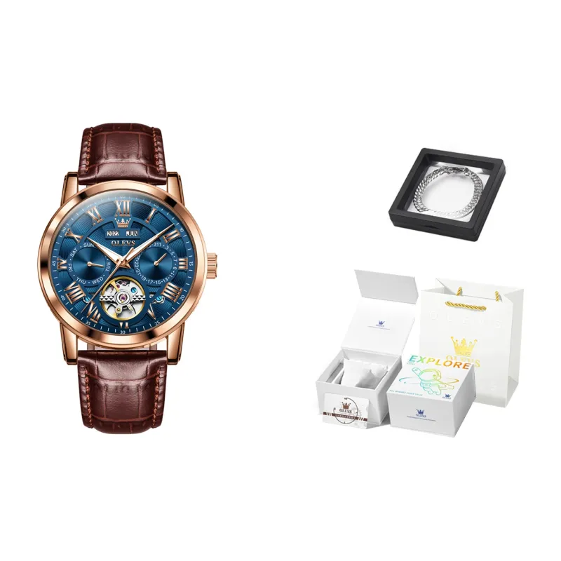 OLEVS Play The Cool Series Automatic Mechanical Movement Leather Strap Watch Men's Watches White Dial-31