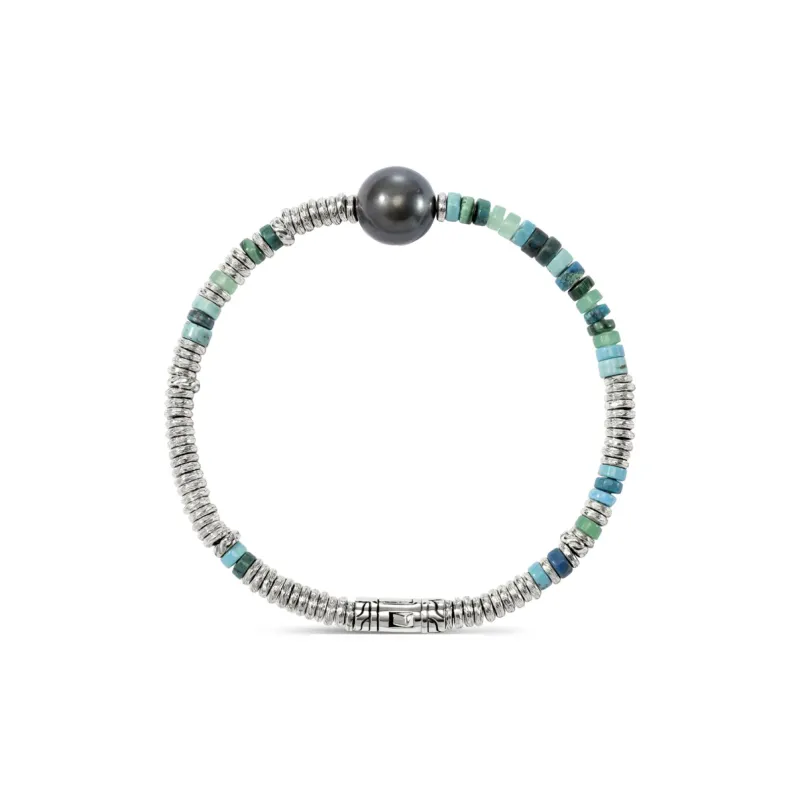 John Hardy Sterling Silver Heishi Turquoise And Pearl Bracelet-2