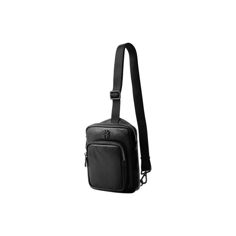 FION Mountain And Sea Journey Series Cow Leather Sling Bag Men's Black-1