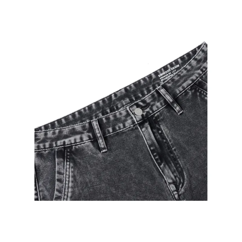 SIMWOOD Denim Shorts Men's Washable Snowflake Black-3