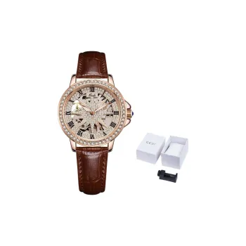 GEDI Mechanical Movement Genuine Leather Strap Watch Women's Watch Cut Out Dial