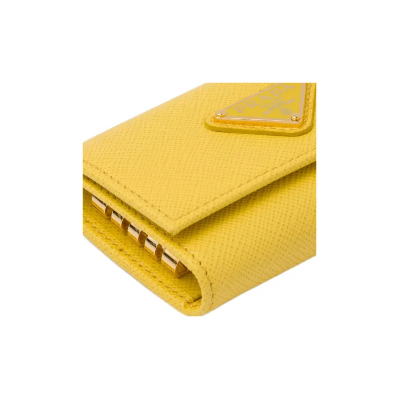 PRADA Saffiano Leather Key Pouch Women's Yellow-4