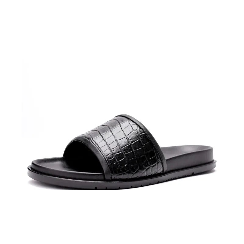 Brounvanm Rubber Sole Slide Slippers Men's Black-0
