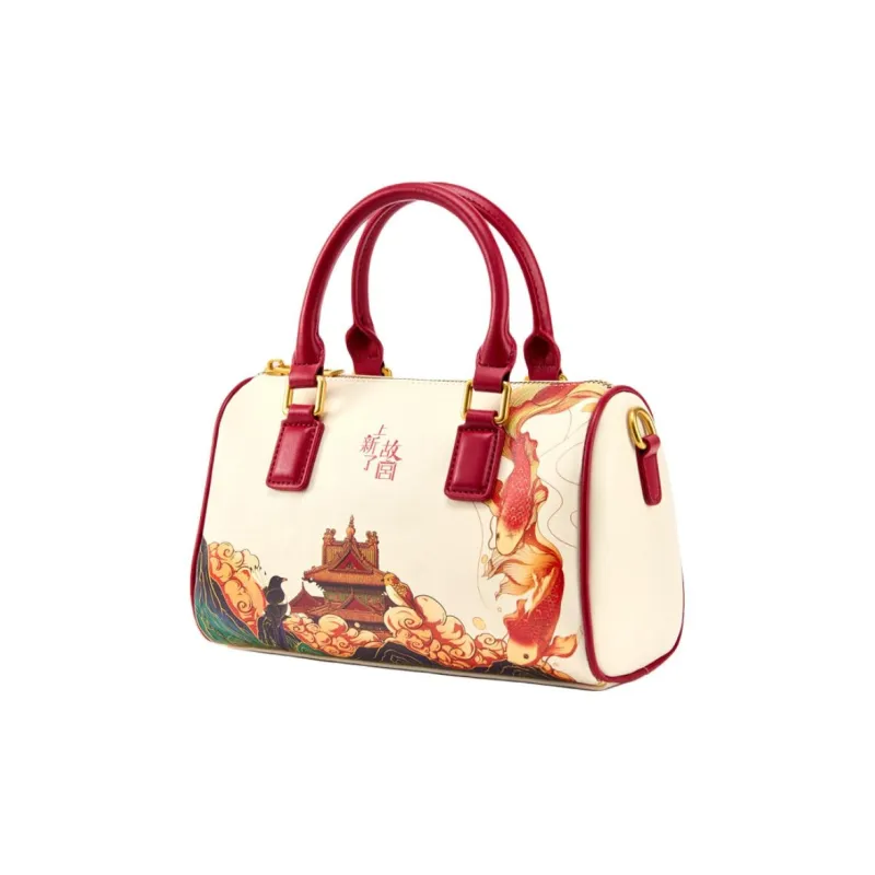 DIFENISE Cow Leather Boston Shoulder Bag Crossbody Bag Handbag Women's Vermilion Red/Lan Night Black-1
