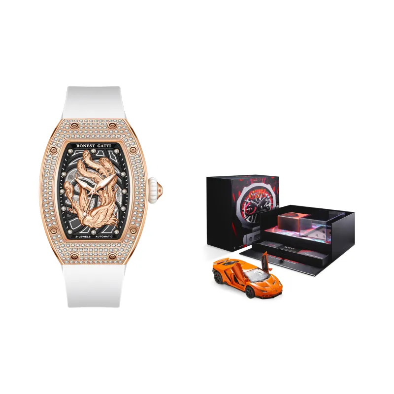 BONEST GATTI Automatic Mechanical Movement Rubber Strap Women's Watch Black Dial-7