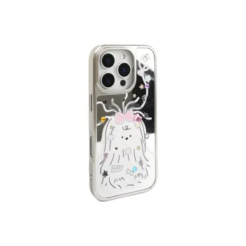 Sopi Acrylic Material Mirror Lined Scribbled Puppy Phone Cases Compatible With IPhone 16/15 Pro Max/Apple 13/14 Pro/Max