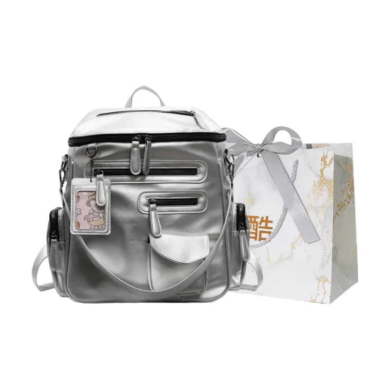 Cool PU Backpack Regular Women's Ecru/Silver/Black-4