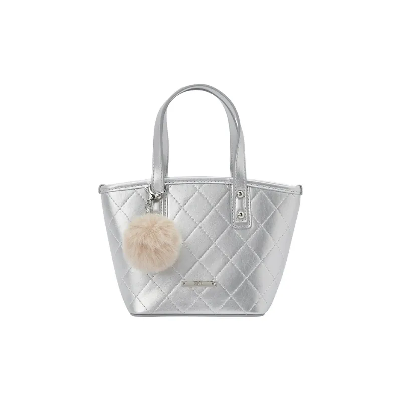 SEM/R Synthetic Leather Handbag Medium Size Women's Raw White/Smoky Gray Silver/Black-4