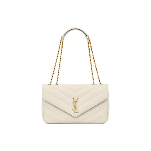 SAINT LAURENT LOULOU Lambskin Envelope Bag Shoulder Bag Medium Size Women's White