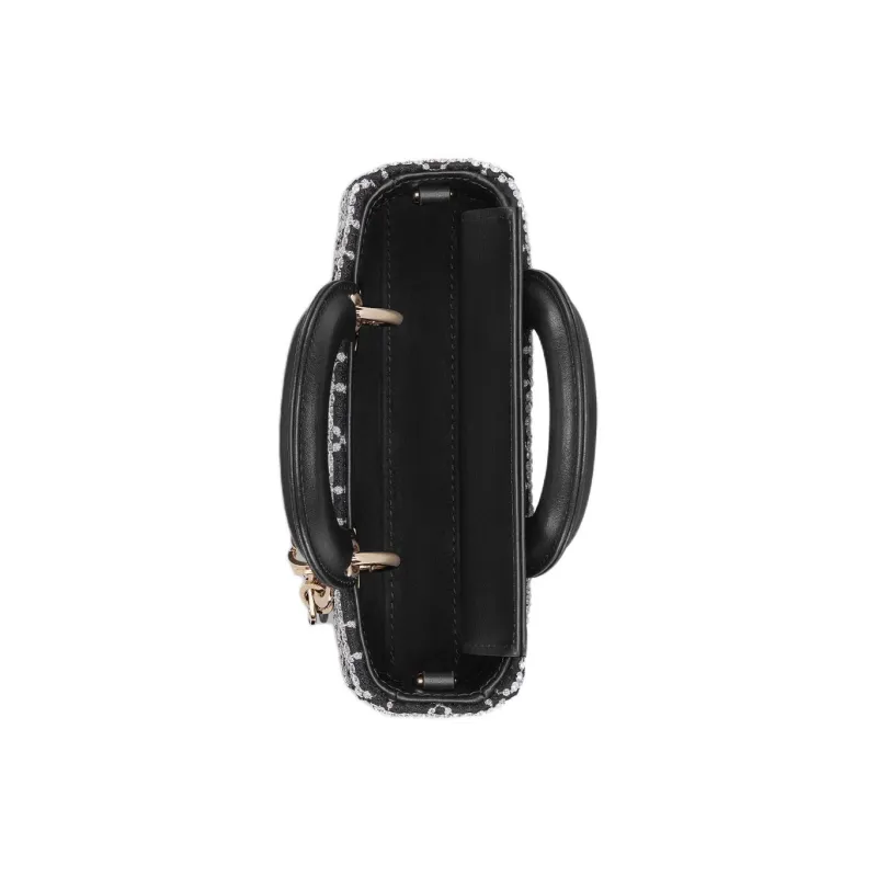 DIOR Lady D Joy Cotton One Shoulder Handbag Mini Women's Black-5