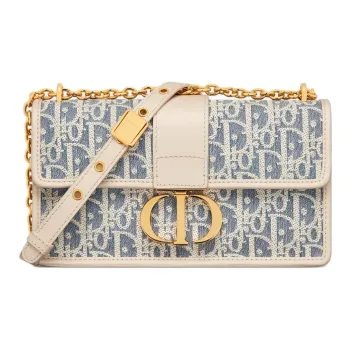 DIOR 30 Montaigne East West Cotton Shoulder Bag Women's Blue & Light Cookie Umber