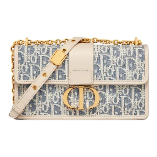 DIOR 30 Montaigne East West Cotton Shoulder Bag Women's Blue & Light Cookie Umber