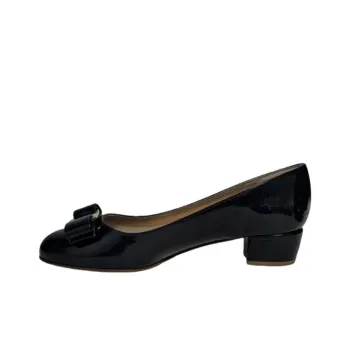 FERRAGAMO Vara Chunky Heel High Heels 3cm Women's Dark Blue