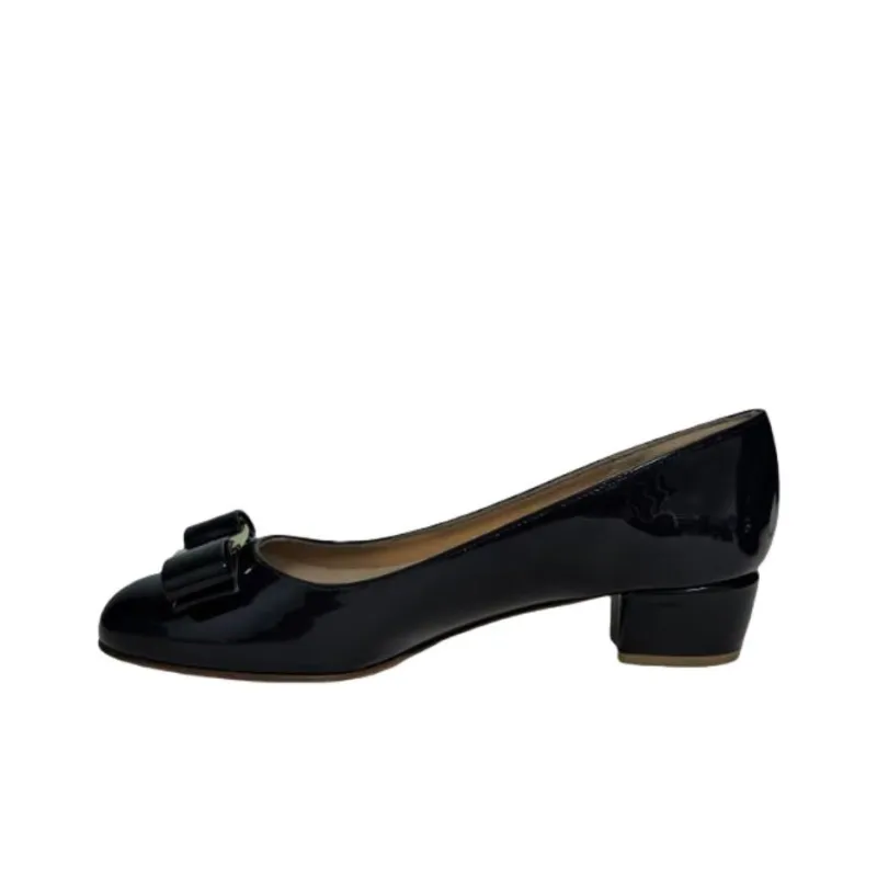 FERRAGAMO Vara Chunky Heel High Heels 3cm Women's Dark Blue-0
